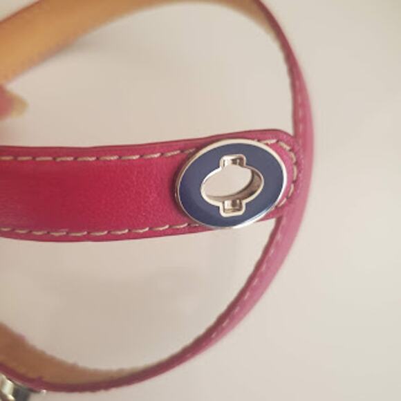Coach Double Wrap‎ Leather Bracelet Berry Pink with Blue Enamel Turn Lock Clasp - Picture 4 of 10